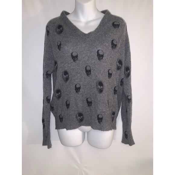 Skull Cashmere 100% Cashmere Long Sleeve Sweater Size Extra Small Gray Goth - Picture 1 of 6